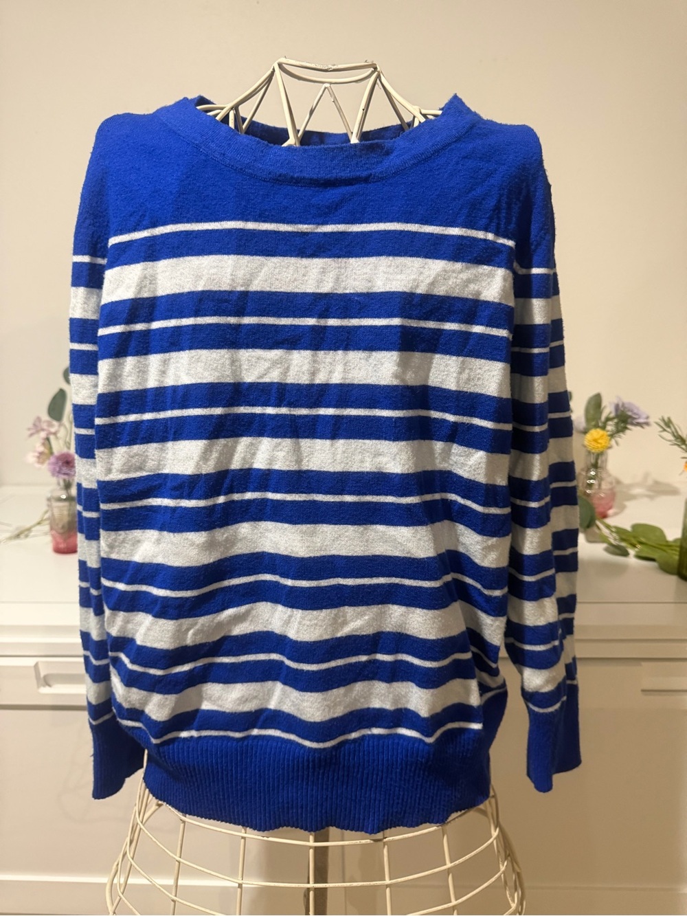 Liz Claiborne Royal Blue and White Striped Scoopneck Sweater